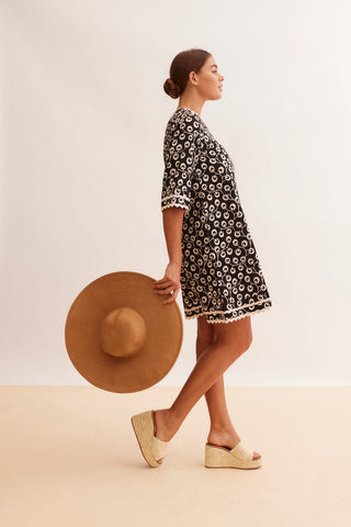 Claire Cotton Dress in Black Cassia Print