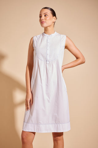 Pintuck Poplin Dress in White