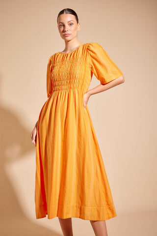Cannes Stripe Voile Dress in Tangerine