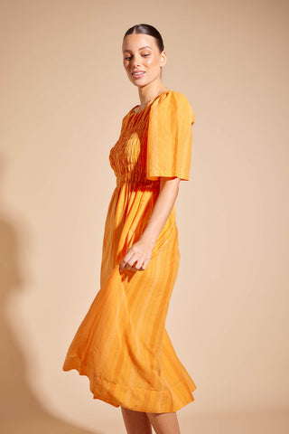 Cannes Stripe Voile Dress in Tangerine