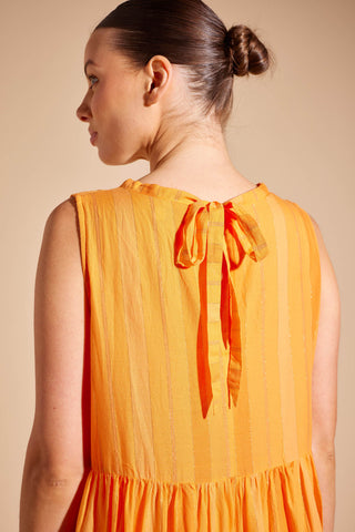 Portofino Stripe Voile Dress in Tangerine