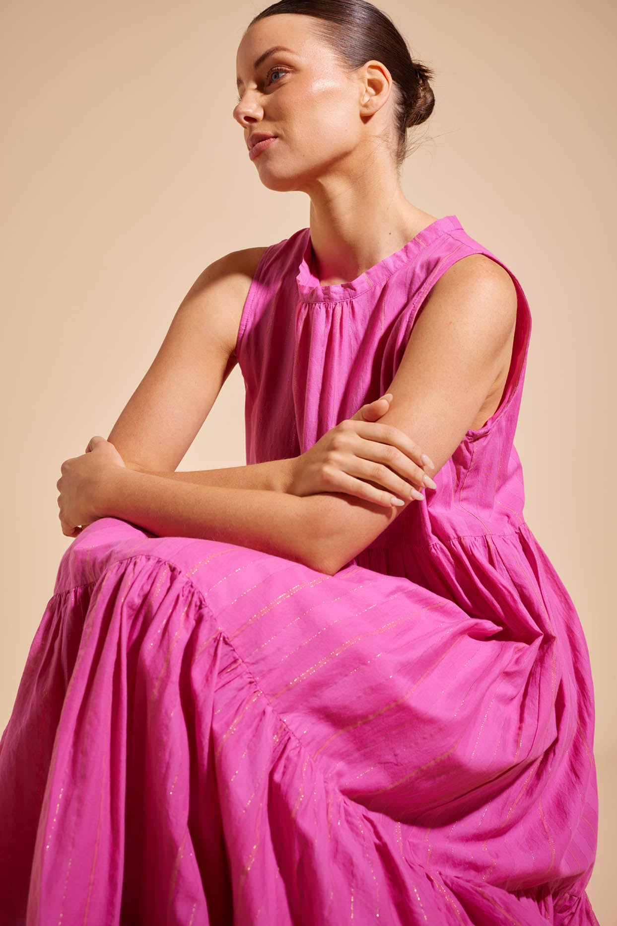 Portofino Stripe Voile Dress in Pink