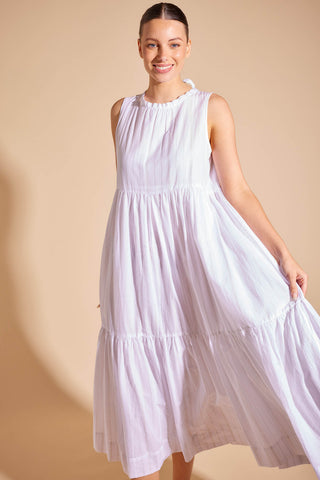 Portofino Stripe Voile Dress in Ivory