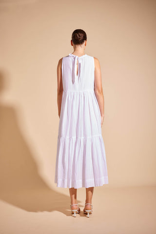 Portofino Stripe Voile Dress in Ivory