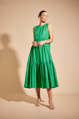 Portofino Stripe Voile Dress in Green