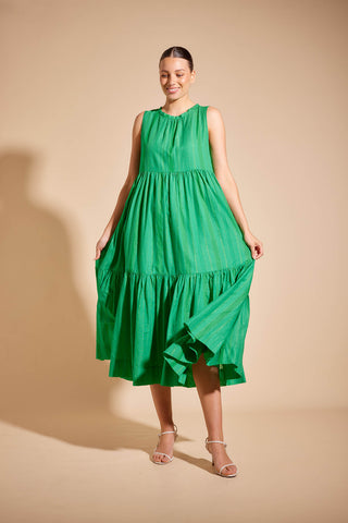 Portofino Stripe Voile Dress in Green