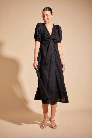 Camille Linen Dress in Black