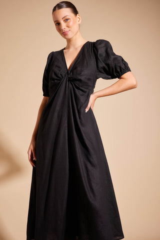 Camille Linen Dress in Black