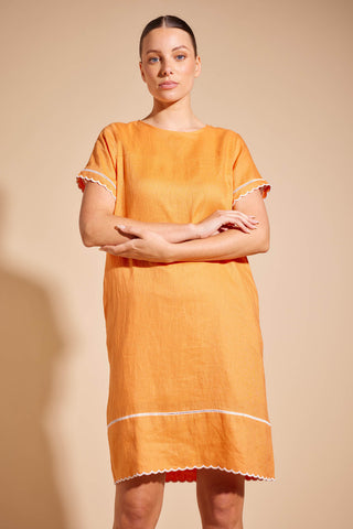 Odette Linen Dress in Marigold