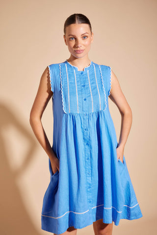 Amelie Linen Dress in Cornflower