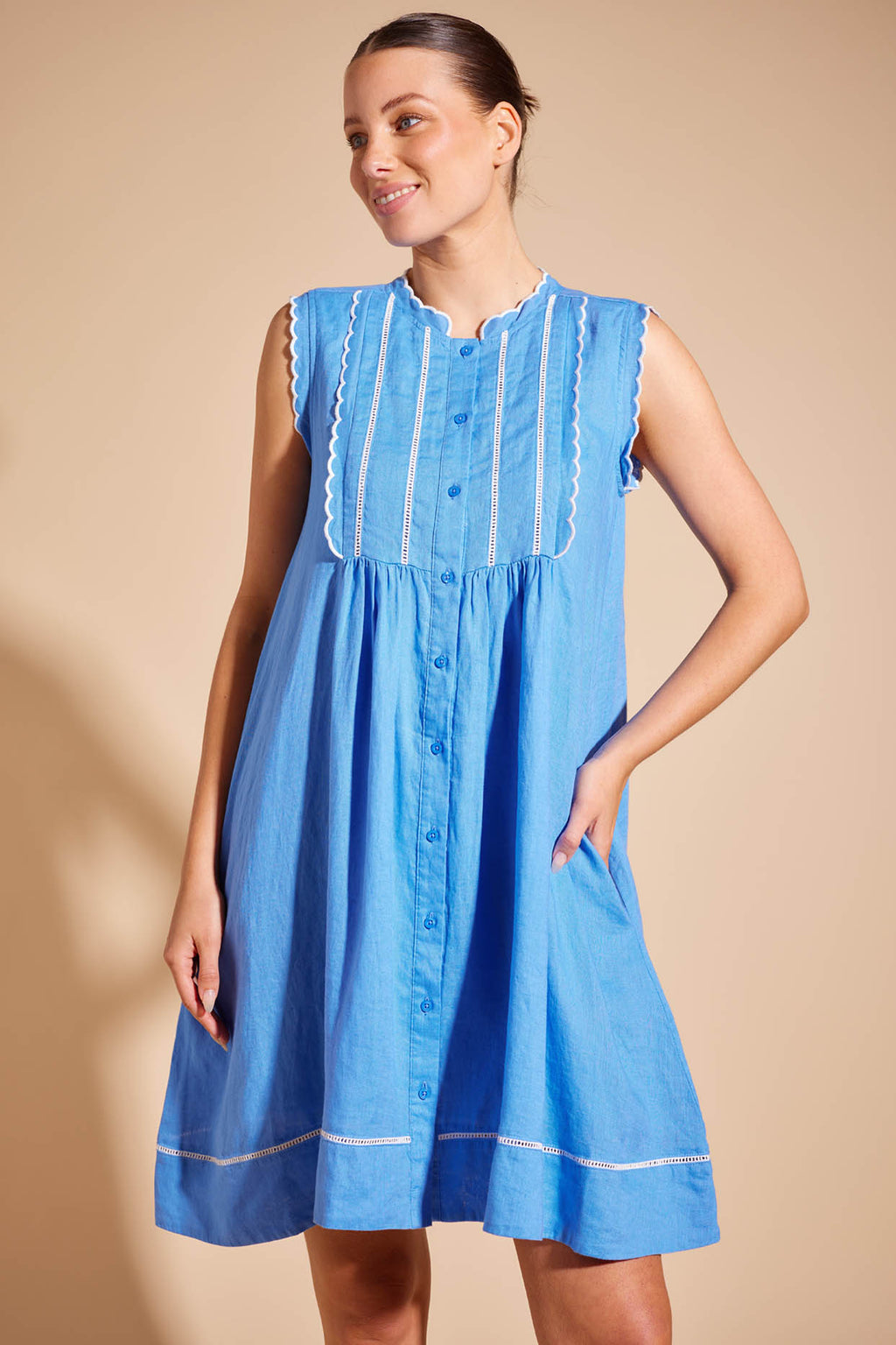 Alessandra Amelie Linen Dress in Cornflower Blue