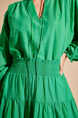 Edie Stripe Voile Top in Green