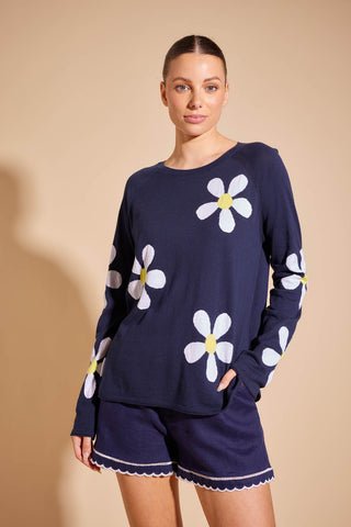 Posy Cotton Sweater in Navy