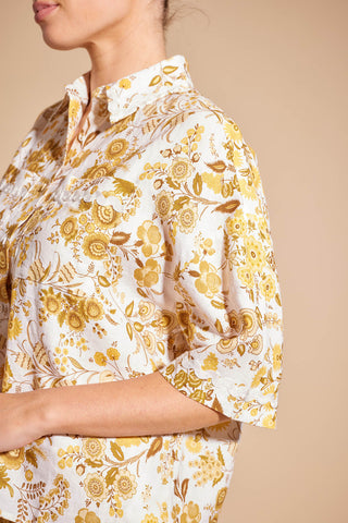 Pippa Linen Shirt in Mustard Nina's Garden Print