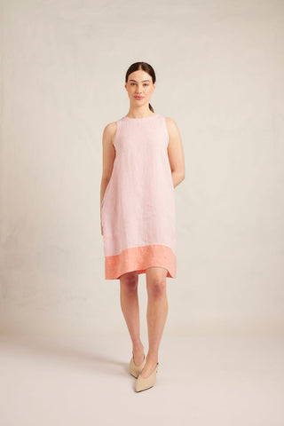 Lenna Linen Splice Dress In Blossom