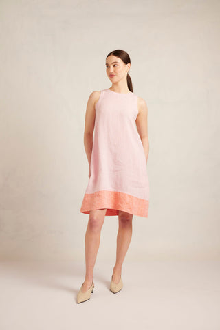 Lenna Linen Splice Dress In Blossom