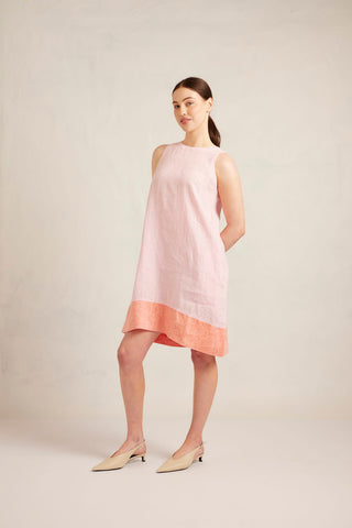 Lenna Linen Splice Dress In Blossom