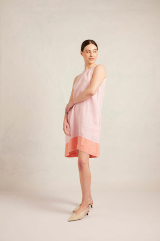 Lenna Linen Splice Dress In Blossom