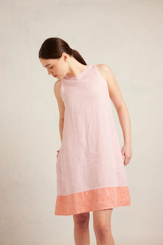 Lenna Linen Splice Dress In Blossom