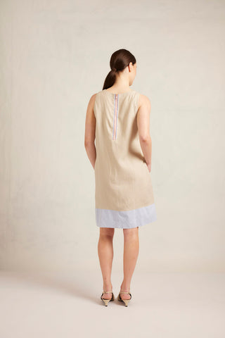 Lenna Linen Splice Dress In Sand