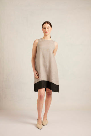 Lenna Linen Splice Dress In Grey