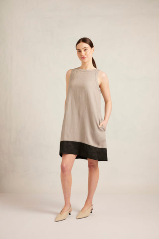 Lenna Linen Splice Dress In Grey