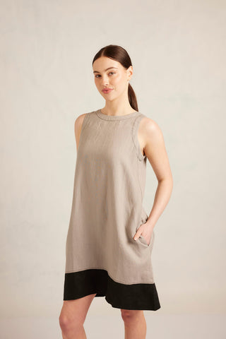 Lenna Linen Splice Dress In Grey