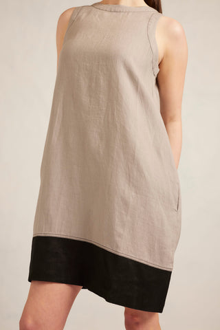 Lenna Linen Splice Dress In Grey