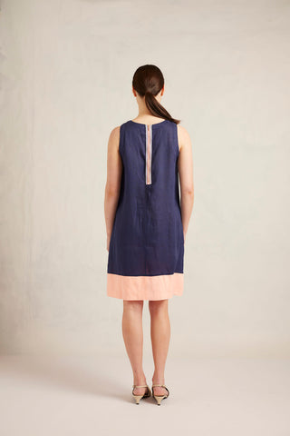 Lenna Linen Splice Dress In Royal