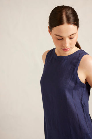 Lenna Linen Splice Dress In Royal