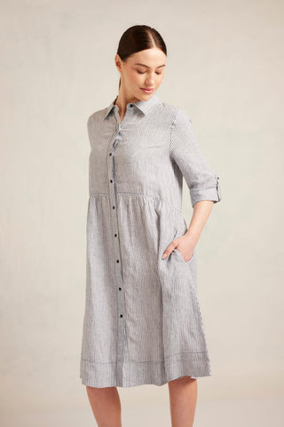 Maxine Linen Dress in Navy Stripe