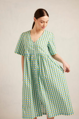 Sorrento Cotton Dress in Cornflower Gingham