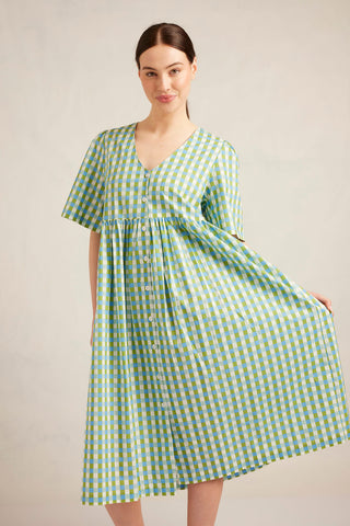 Sorrento Linen Dress in Cornflower Gingham