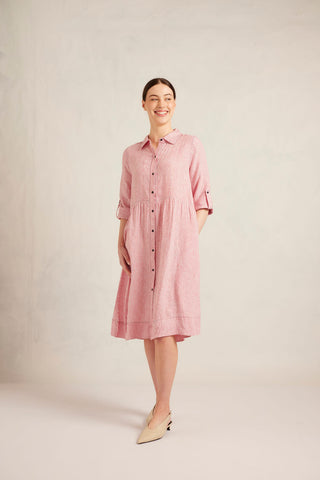 Maxine Linen Dress in Red Stripe