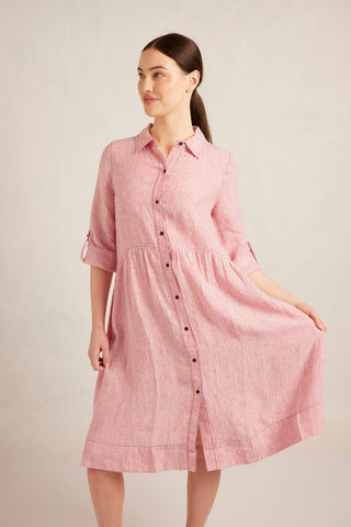 Maxine Linen Dress in Red Stripe