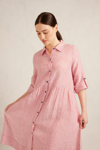 Maxine Linen Dress in Red Stripe