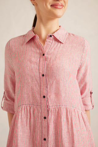 Maxine Linen Dress in Red Stripe