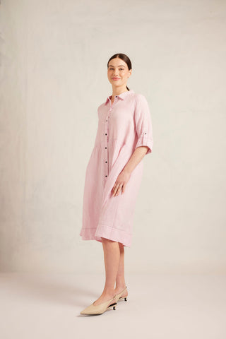 Maxine Linen Dress in Pink Stripe