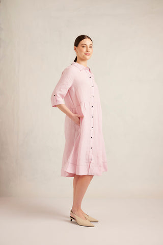 Maxine Linen Dress in Pink Stripe