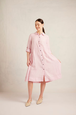 Maxine Linen Dress in Pink Stripe