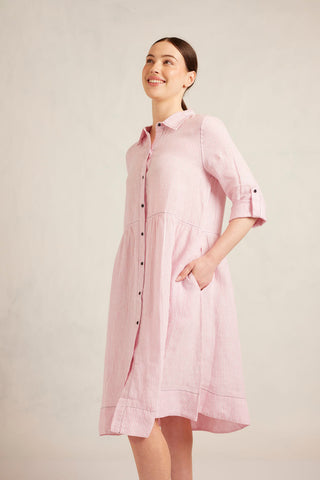 Maxine Linen Dress in Pink Stripe