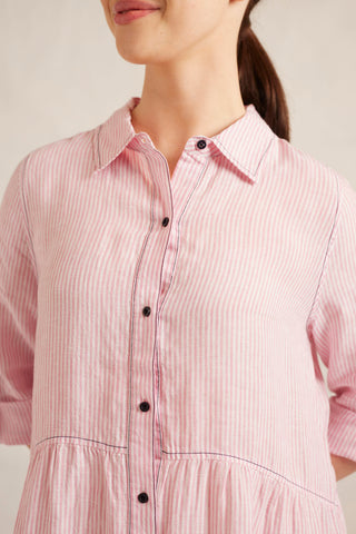 Maxine Linen Dress in Pink Stripe