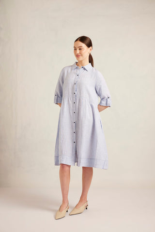 Maxine Linen Dress in Blue Stripe