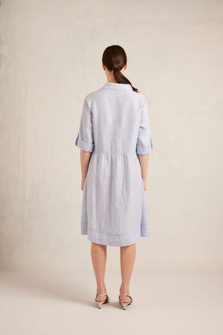 Maxine Linen Dress in Blue Stripe