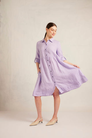 Maxine Linen Dress in Lilac Stripe