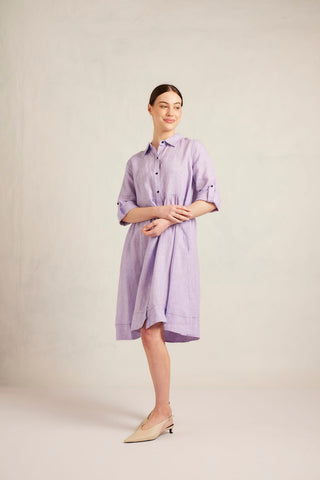 Maxine Linen Dress in Lilac Stripe