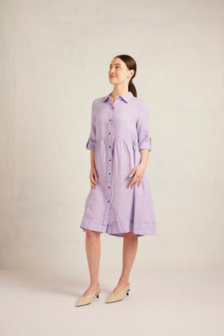 Maxine Linen Dress in Lilac Stripe