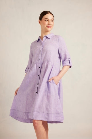 Maxine Linen Dress in Lilac Stripe