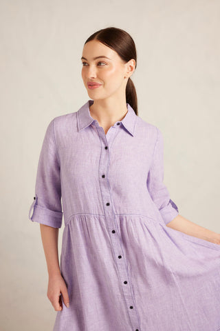 Maxine Linen Dress in Lilac Stripe