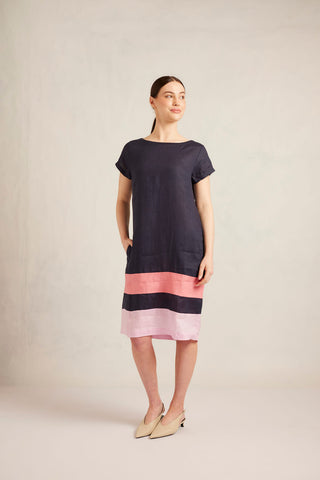 Connie Linen Dress in Navy